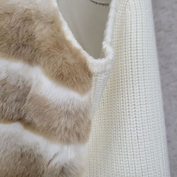 Calvin Klein Women's Cream Tan Faux Fur Longline Duster Vest Women's Large - Picture 3 of 13